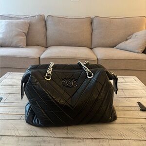 Chanel Black Chevron Quilted Shoulder Bag